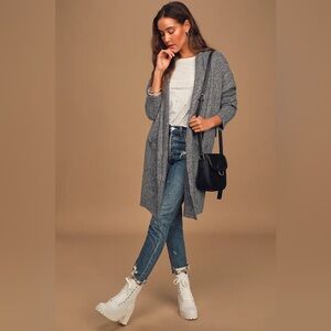 Lulu's Cuddle Season Charcoal Grey Marled Knit Cardigan